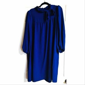 DKNY Cobalt Blue Long Sleeve Knee-Length Dress with Side Neck Tie – Size US16